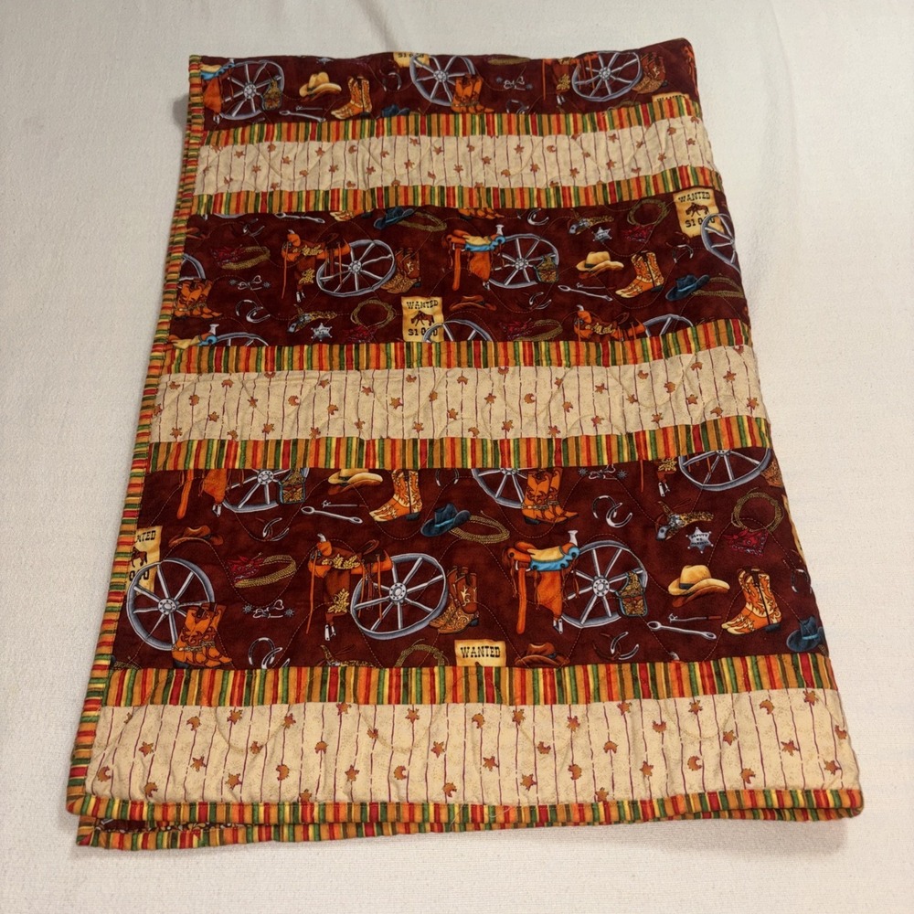 Cowboy Western Theme Kids Quilt 54"x38"Rodeo Cotton Reversible‎ Equestrian